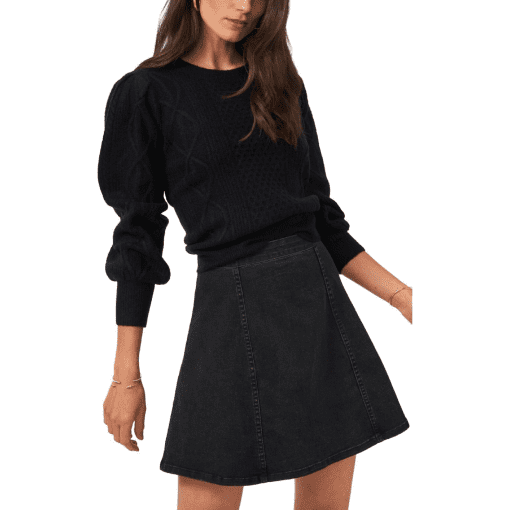 1.state Women's Variegated Cables Crew Neck Sweater - Rich Black XL - Image 2