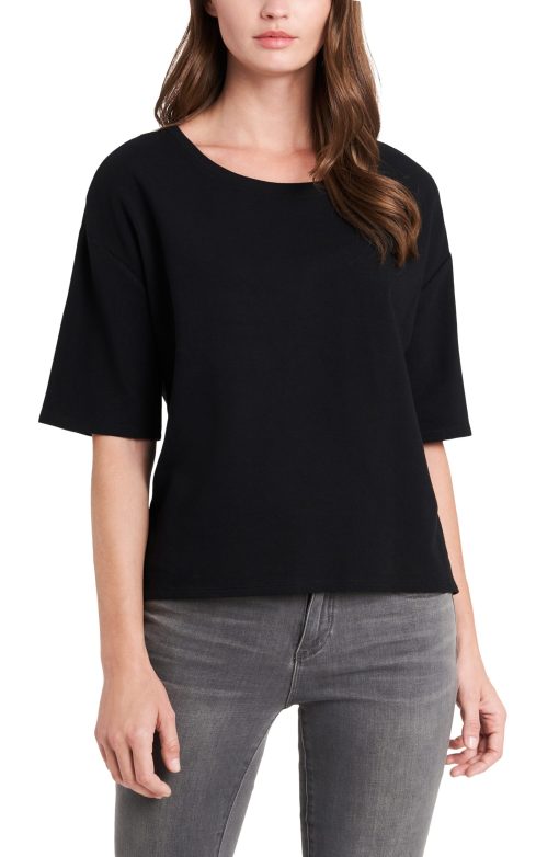 VINCE CAMUTO Women's Black Elbow Sleeve Scoop Neck Top S