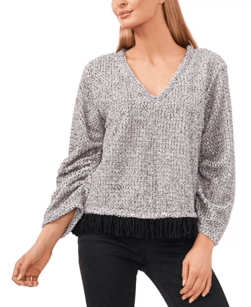 Vince Camuto Fringe-Trim Fleece Top L - Image 2