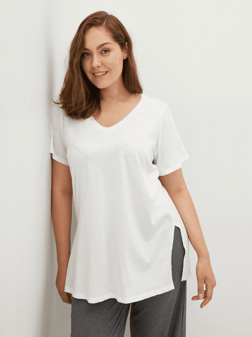 Donna Karan Womens Asymmetrical V-Neck T-Shirt S - Image 2