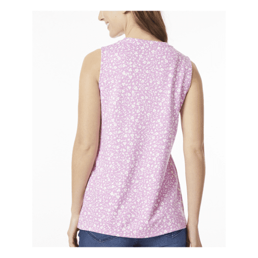 JONES NEW YORK Women's Pink Printed Sleeveless Round Neck Tank Top M - Image 2