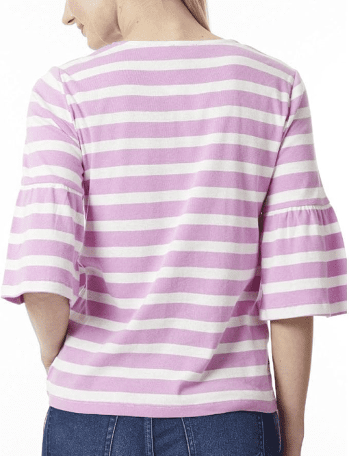 Jones New York Women's Stripe Flounce Sleeve Cotton Top Pink Size X-Large - Image 2