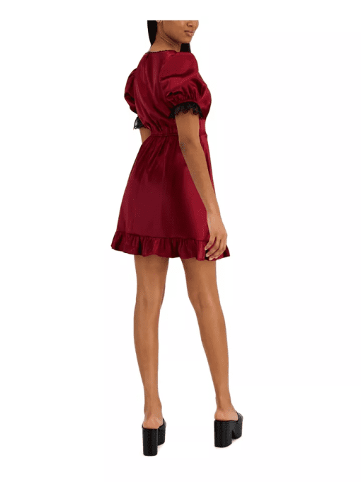 KIT & SKY Women's Red Lined Ruffled Keyhole Back Short Sleeve V Neck Above the Knee Party Shift Dress Juniors S - Image 3