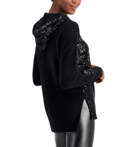 INC Women's Sequin-Front Hoodie,  Deep Black XS - Image 3