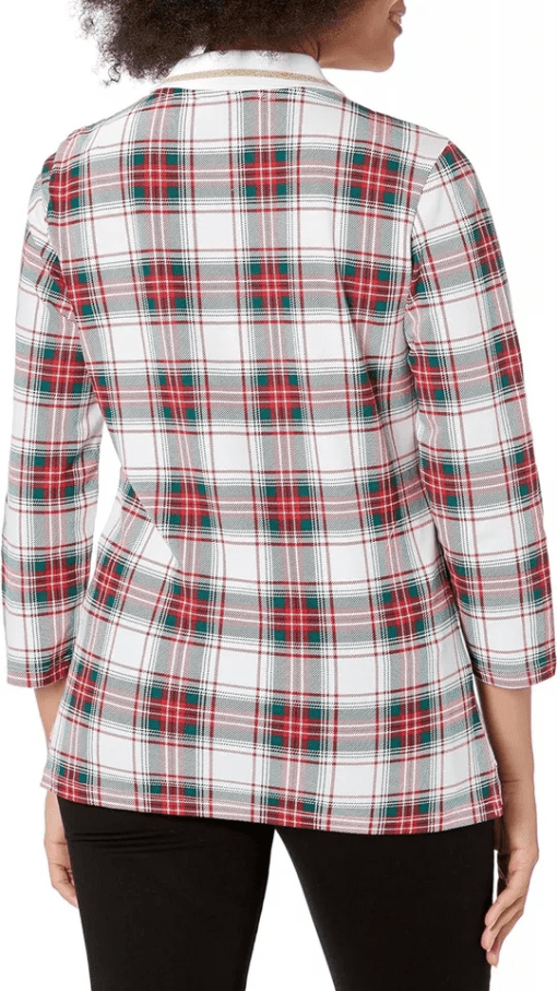 Tommy Hilfiger Plaid Top White Red Green XL Women's Blouse - Image 3