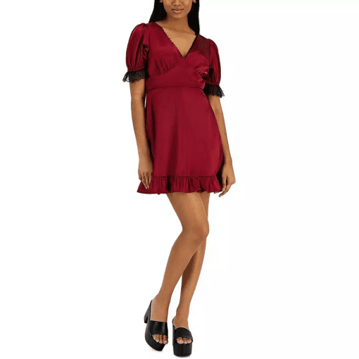 Kit & Sky Women's Juniors Satin Lace-Trim Cocktail and Party Dress XXS - Image 2