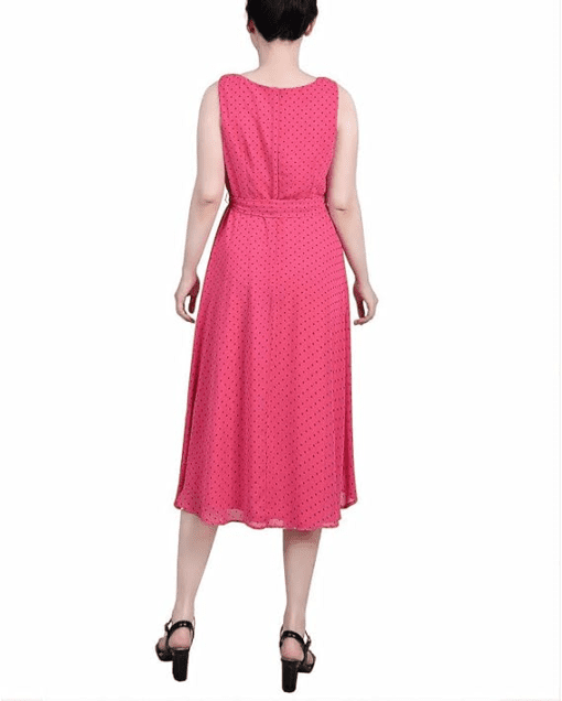 Ny Collection Petite Sleeveless Chiffon Belted Dress - Pink Black Fantasy Dot PXL - Image 3