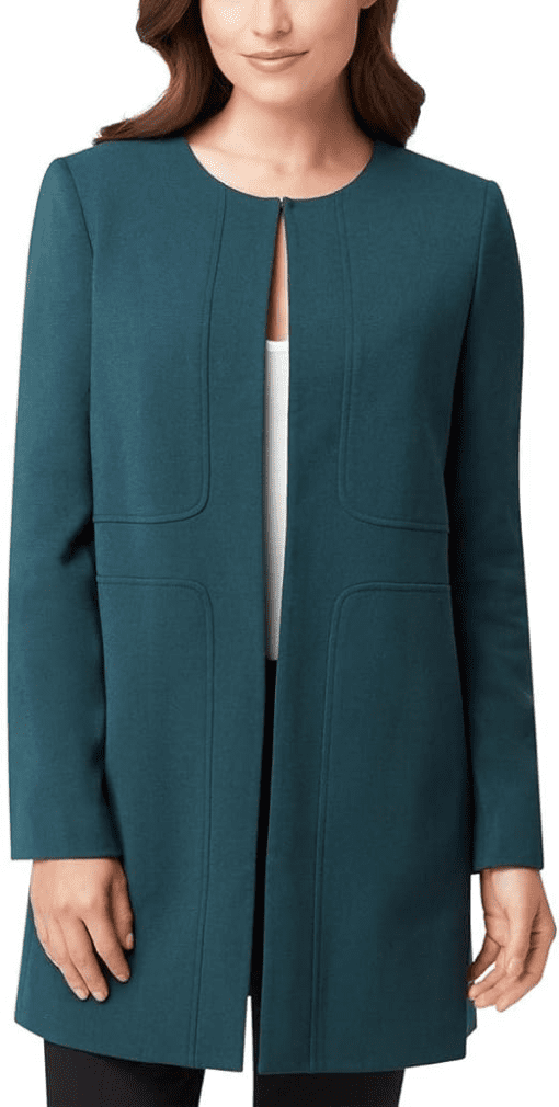 Tahari ASL Crew Neck Hook & Eye Closure Piping Detail Solid Crepe Jacket (Plus Size)-HUNTER 22W - Image 2