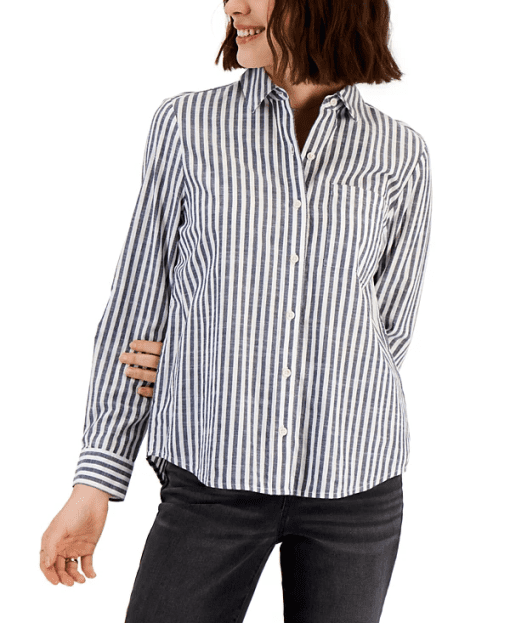 Style & Co Petite Blue Stripe Poplin Shirt - Women's Blouse - Image 2