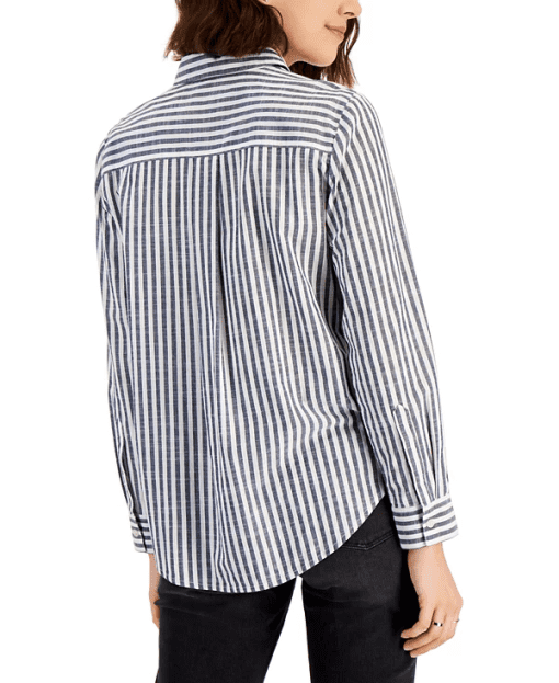 Style & Co Petite Blue Stripe Poplin Shirt - Women's Blouse - Image 3