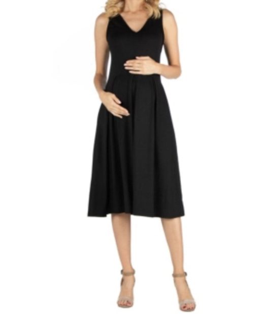 24seven Comfort Apparel Fit and Flare Sleeveless Maternity MIDI Dress with Pockets Size 2XL