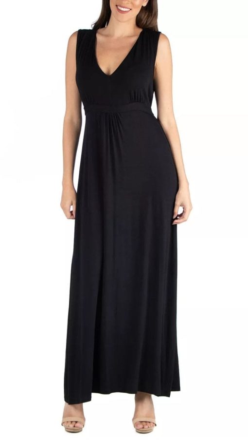 24SEVEN COMFORT APPAREL V-Neck Sleeveless Maxi Dress with Belt 1X