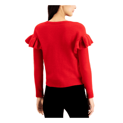 INC Women's Red Ruffled Long Sleeve Crew Neck Sweater XL - Image 3