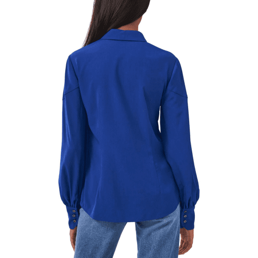 Riley & Rae Blue Tie Neck Blouse - Small - Women's Work Top - Image 3