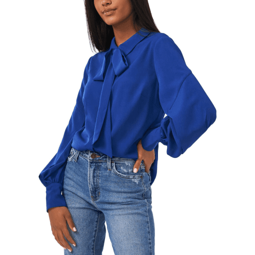 Riley & Rae Blue Tie Neck Blouse - Small - Women's Work Top - Image 2