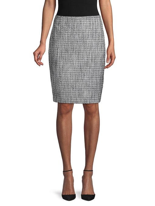 Karl Lagerfeld Paris Women's Tweed Pencil Skirt - Steel - Size 14