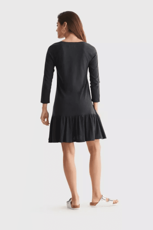 Lucky Brand Womens Black Heather 3/4 Sleeve Scoop Neck Short Empire Waist Dress Xs - Image 3