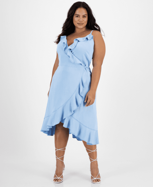 Bar III Women's Ruffled-Edge Wrap Dress,  Blue Whisper XS - Image 2