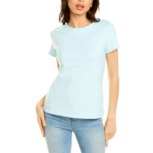 Anne Klein Blue Scallop Neck Tee, X-Large, Women's Tops - Image 2