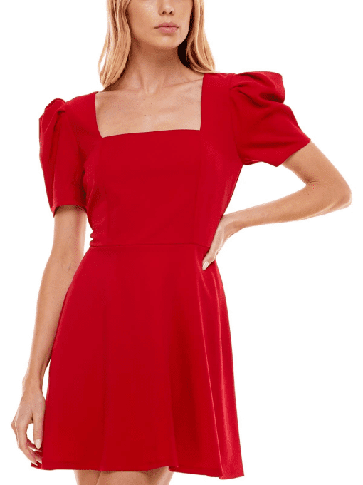 Speechless Womens Square Neck Puff Sleeves Fit & Flare Dress XL - Image 2