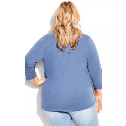 Plus Size Notch Neck 3/4 Sleeve Plain T-shirt - Slate 22/24 - Image 2