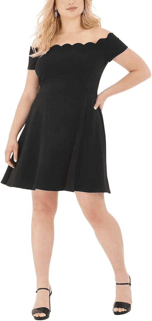 B DARLIN Women's Black Off Shoulder Short Cocktail A-Line Dress Plus 20W - Image 2