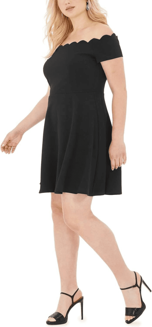 B DARLIN Women's Black Off Shoulder Short Cocktail A-Line Dress Plus 20W - Image 4