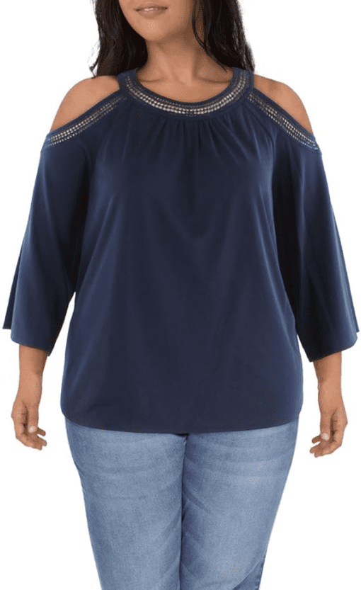 Tommy Hilfiger Women's Blouses MIDNIGHT - Midnight Crochet-Accent Cold-Shoulder Top - Plus 0X - Image 2