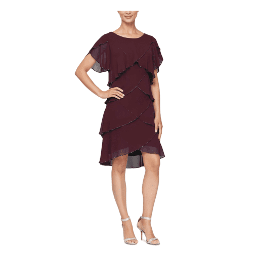 SL Fashions Aubergine Beaded Tiered Dress Size 16 - Cocktail Dress - Image 2