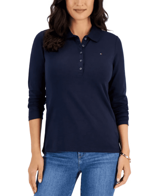 Tommy Hilfiger Women's Logo Long-Sleeve Polo Shirt - Sky Captain S - Image 2