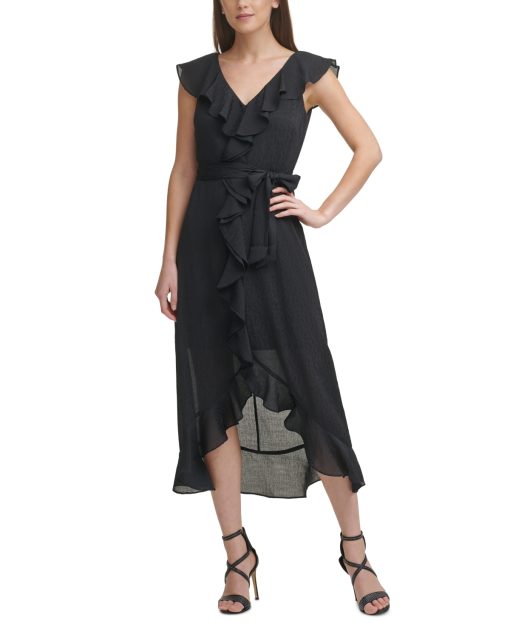 DKNY Sleeveless Ruffled Midi Dress Black 6