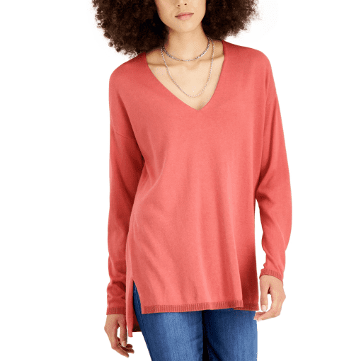 INC Women's Solid V-Neck Sweater, - Coral LipstickXS - Image 2