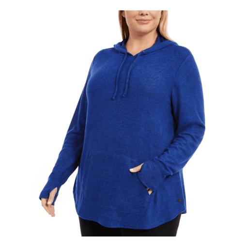 IDEOLOGY Women's Blue Thumb Hole Long Sleeve Hooded Sweater Plus Size: 3X - Image 2