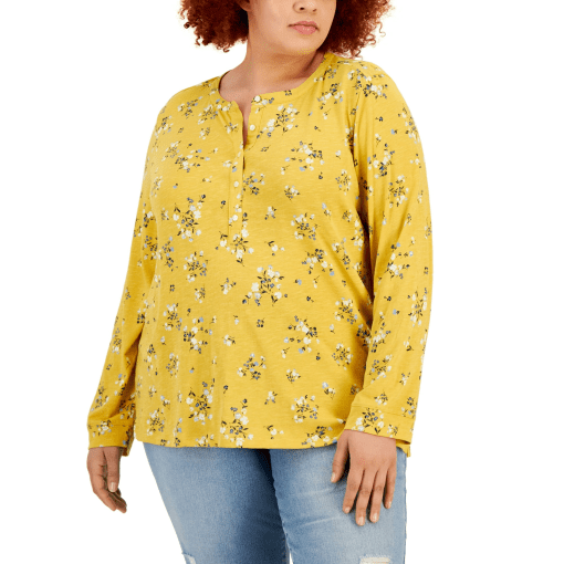 Style & Co Plus Size Floral-Print Henley Top 1X - Image 2