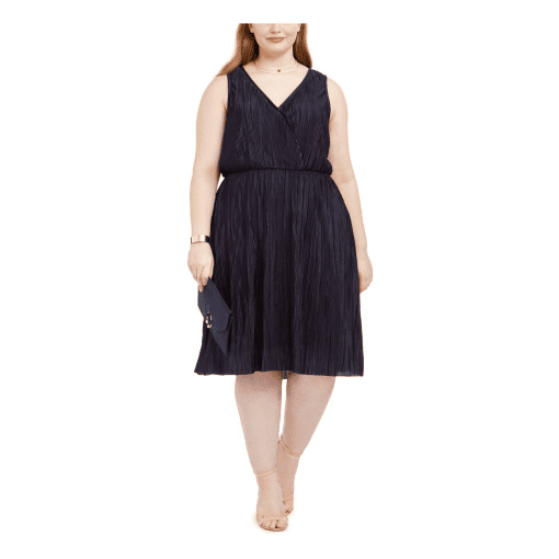 Love Squared Women's Plus Pleated Surplice Cocktail Dress Navy 2X - Image 2