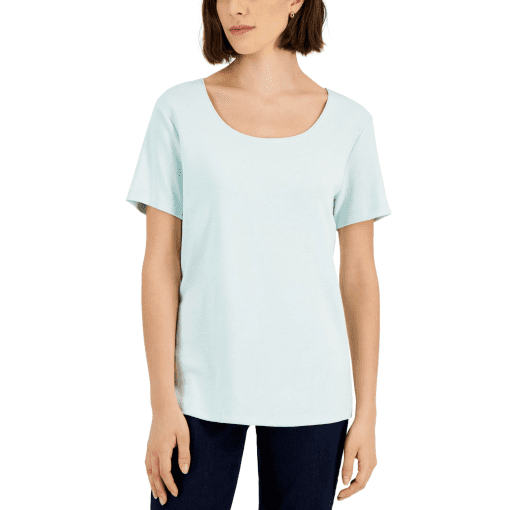 Karen Scott Short Sleeve Scoop Neck Top, - Beach Glass S - Image 2