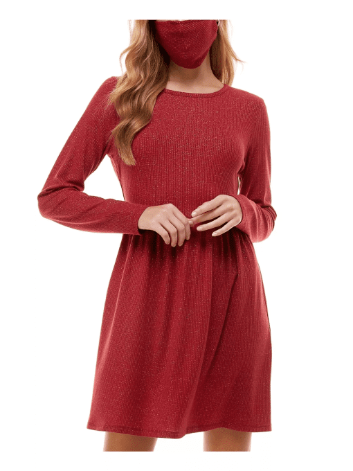 BEBOP Womens Red Long Sleeve Crew Neck Short Fit + Flare Dress Juniors  S - Image 2