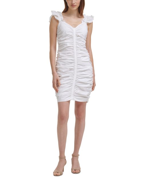 GUESS Ruched Mini Dress White 4