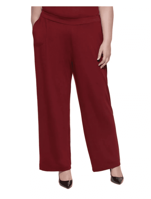 NWOT CALVIN KLEIN Women's Maroon Stretch Pocketed Wear to Work Straight Leg Pants Plus 1X - Image 2