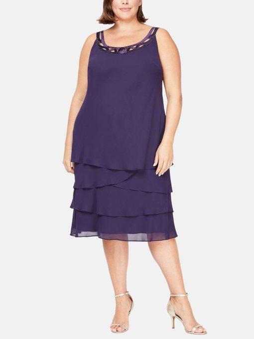 SL Fashions Plus Size Purple Tiered Dress - Cocktail Party Size 14W