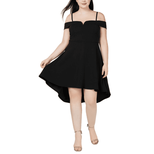 CITY STUDIO Womens Black Cold Shoulder Spaghetti Strap Off Shoulder MIDI Formal Fit + Flare Dress Plus 20W - Image 2