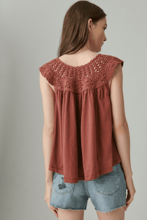 Lucky Brand Women's Crochet Yoke Top - Smoked Paprika XL - Image 2