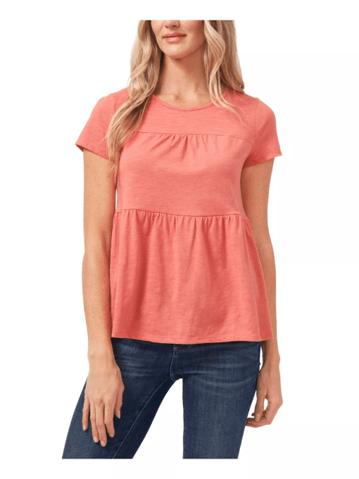 CECE Women's Coral Cotton Blend Short Sleeve Crew Neck T-Shirt S - Image 2