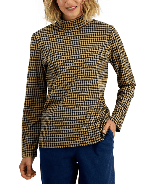 Karen Scott Women's Houndstooth-Print Mock-Neck Top, - Icy Coffee XL - Image 2