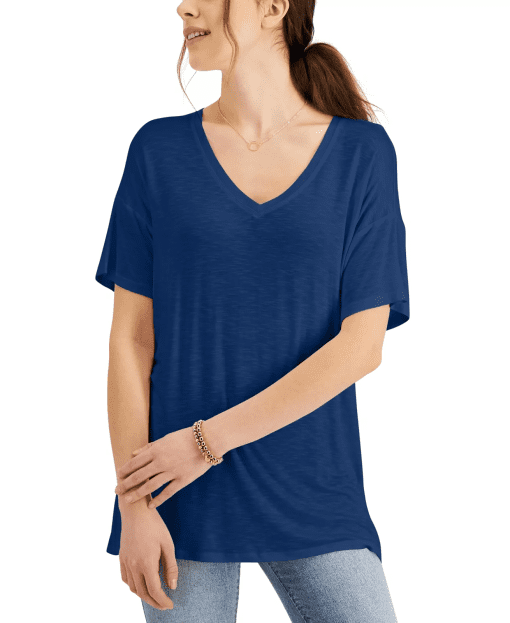 Style & Co Navy V-Neck T-Shirt - Small - Women's Tops - Image 2