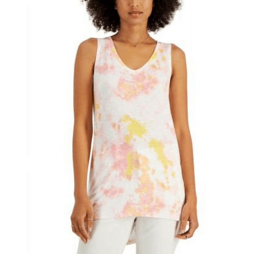 Style & Co. Women's Sleeveless Printed Drapey Tank Top Pink Dye Size XL - Image 2