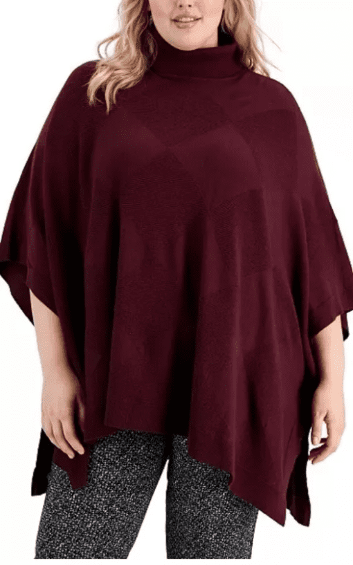 Alfani Plus Burgundy Poncho Sweater - Plus Size Women's Tops - Image 2