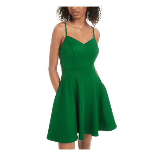 City Studio Womens Juniors Bow Back Scuba Fit & Flare Dress Green 13 - Image 2