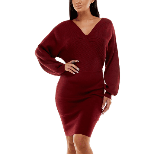 Planet Gold Burgundy Knit Midi Dress - XL - Sweater Dresses - Image 2