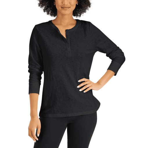 Karen Scott Long-Sleeve Cotton Henley,  XS - Image 2